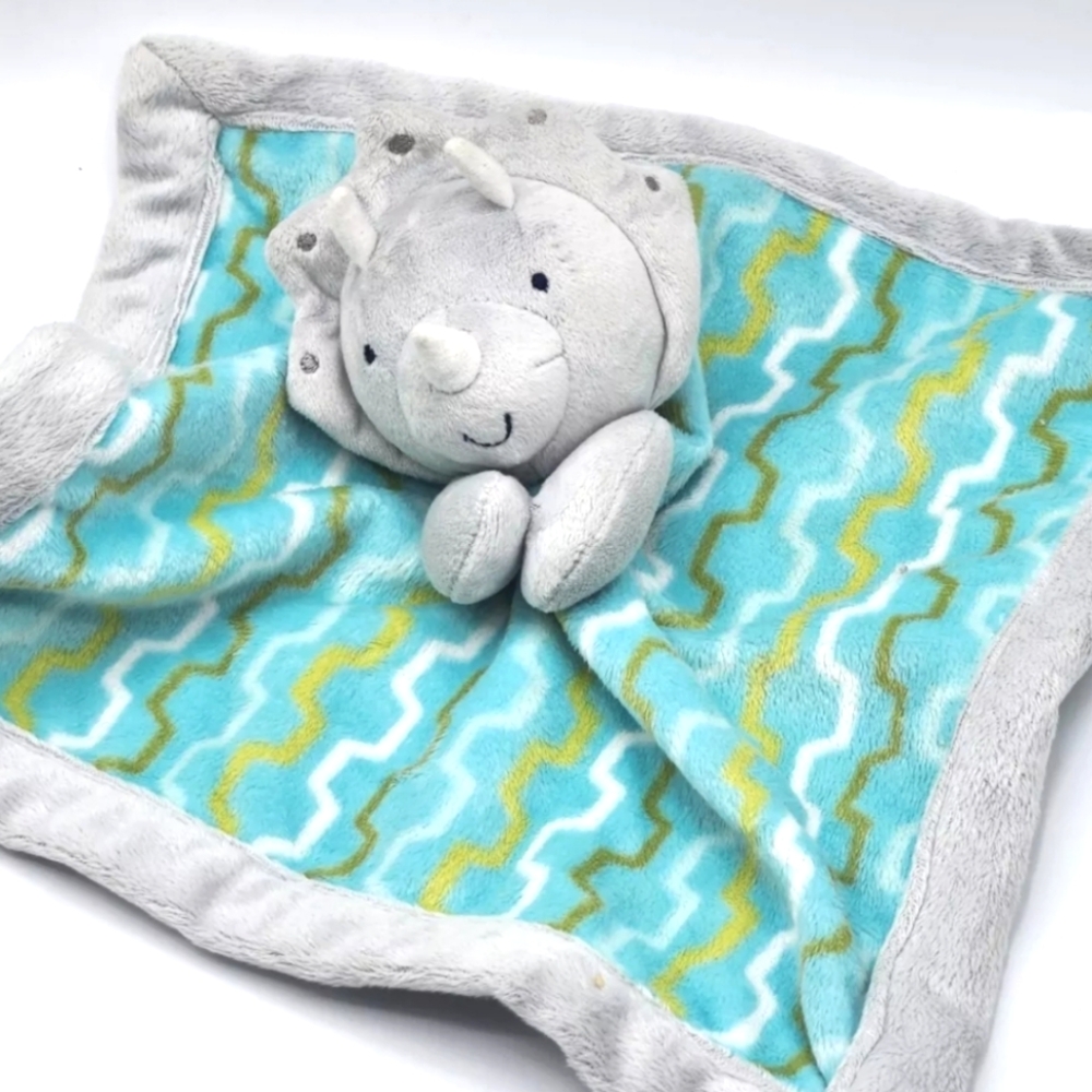 LULLABY LANE DINOSAUR Triceratops LOVEY Security Blanket 12x12 Rattle Plush Gray